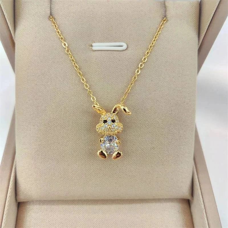 Fashion Retro Cute Rabbit Necklace Women's Chain Multicolor Cute Bunny Personality Simple Versatile Pendant Gift - Clothing Personality