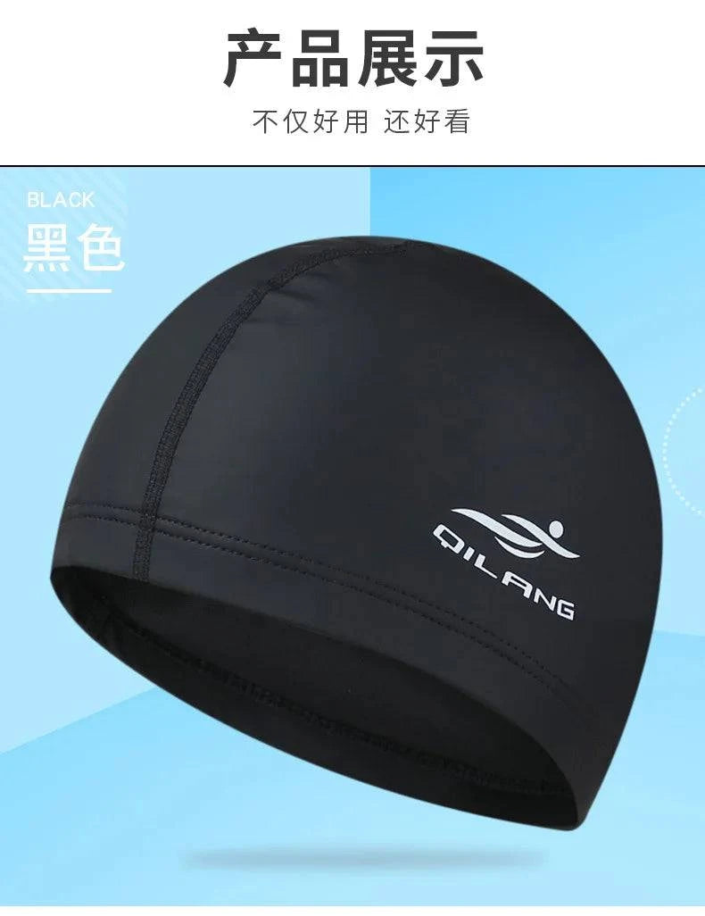 Swimming Caps PU Waterproof Unisex Women Men Swim Hat Stretch Elastic Swimming Pool Accessories Swimming Cap Ear Protection - Clothing Personality