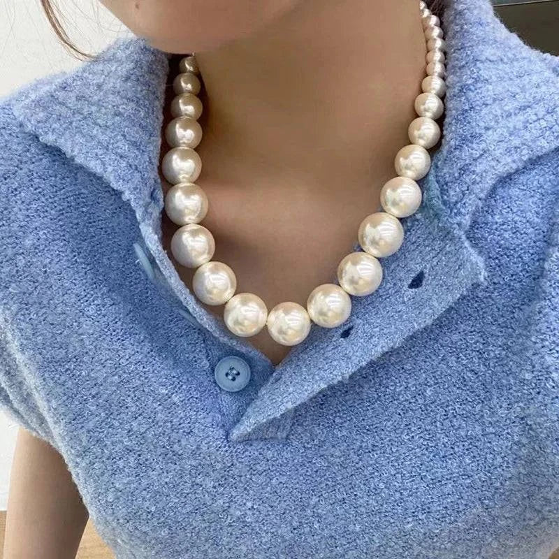 Vintage Hyperbole Bead Pearls Necklace Collarbone Chain Women's Elegant Pendant Necklace Bride Jewelry - Clothing Personality