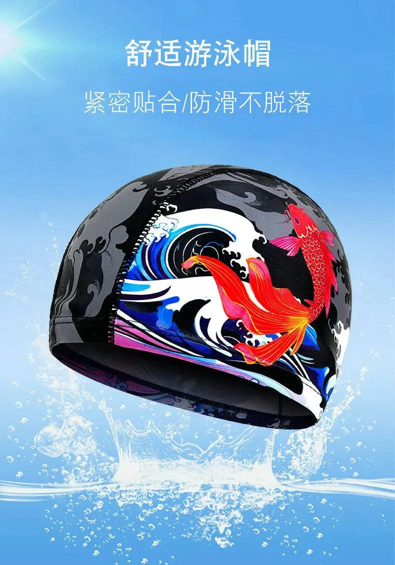 Swimming Caps Quick Dry Breathable Printed Swim Caps for Men Women Long Hair Ear Protection Adult Swimming Caps Pool Accessories - Clothing Personality