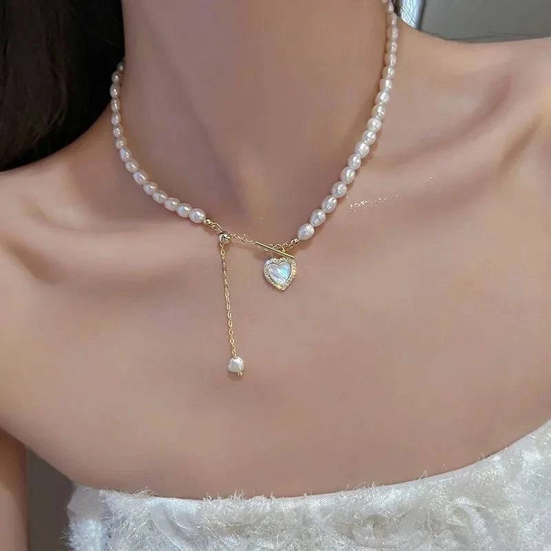 New Beads Women's Neck Chain Kpop Pearl Choker Necklace Gold Color Goth Chocker Jewelry On The Neck Pendant 2024 Collar For Girl - Clothing Personality
