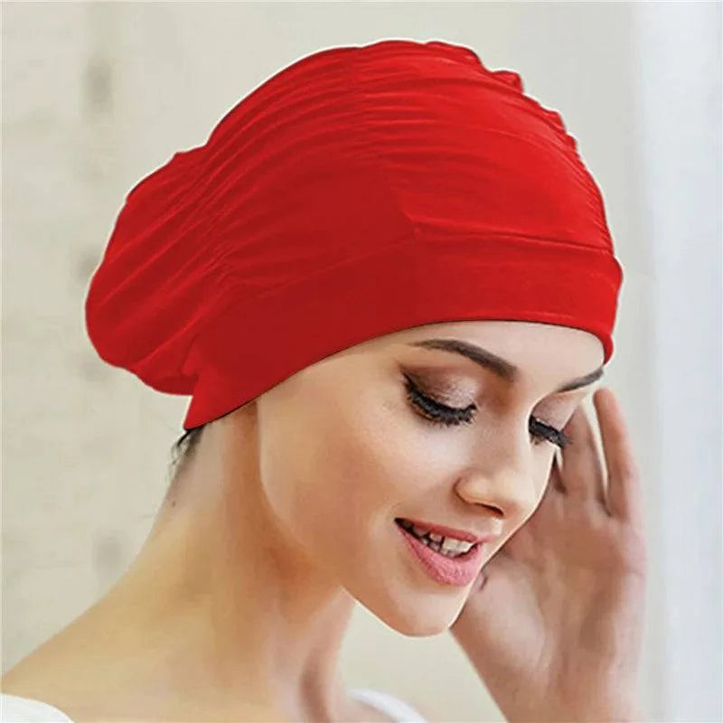 Swimming Hat Women Unisex Girls Long Hair Bathing Cap Swimming Cap Stretch Drape Free Size Swim Pool Sport Elastic Nylon Turban - Clothing Personality