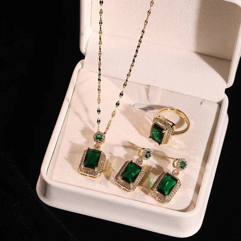 Women's Fashion Cubic Zirconia Necklace Earrings Ring Jewelry Set Girls Anniversary Wedding Valentine's Day Perfect Gift - Clothing Personality