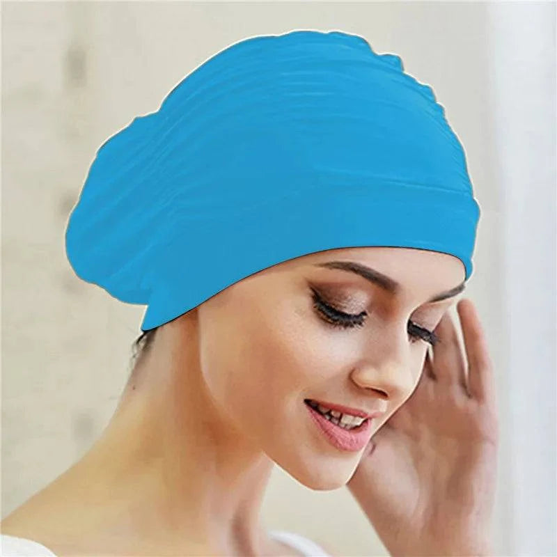 Swimming Hat Women Unisex Girls Long Hair Bathing Cap Swimming Cap Stretch Drape Free Size Swim Pool Sport Elastic Nylon Turban - Clothing Personality