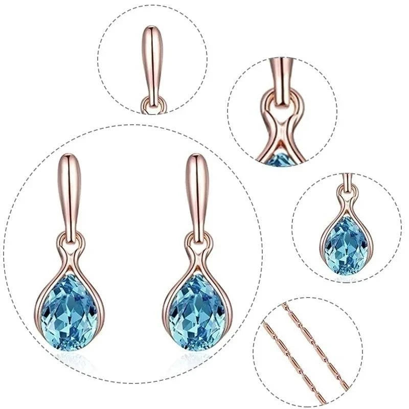 Delysia King 3pcs/set fashion women's blue and green drop necklace earrings set - Clothing Personality