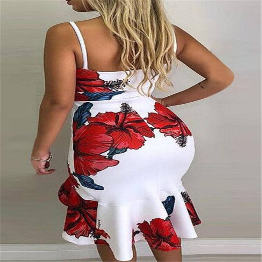 Women's Floral Print Multicolor Knee Length Sundress Back View