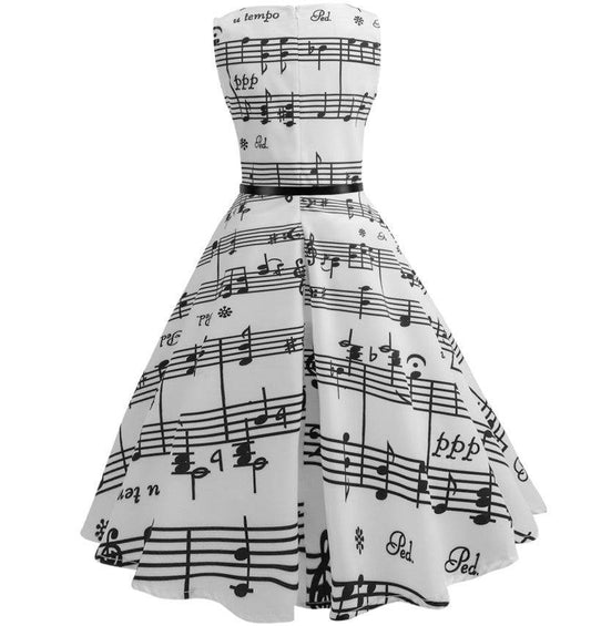 Women's Musical Print Retro Knee Length Sleeveless Dress Back View