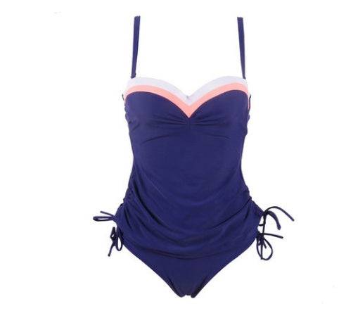 Women's Split Tankini New Blue Orange Striped Swimwear One-piece Ladies Swimsuit - Clothing Personality