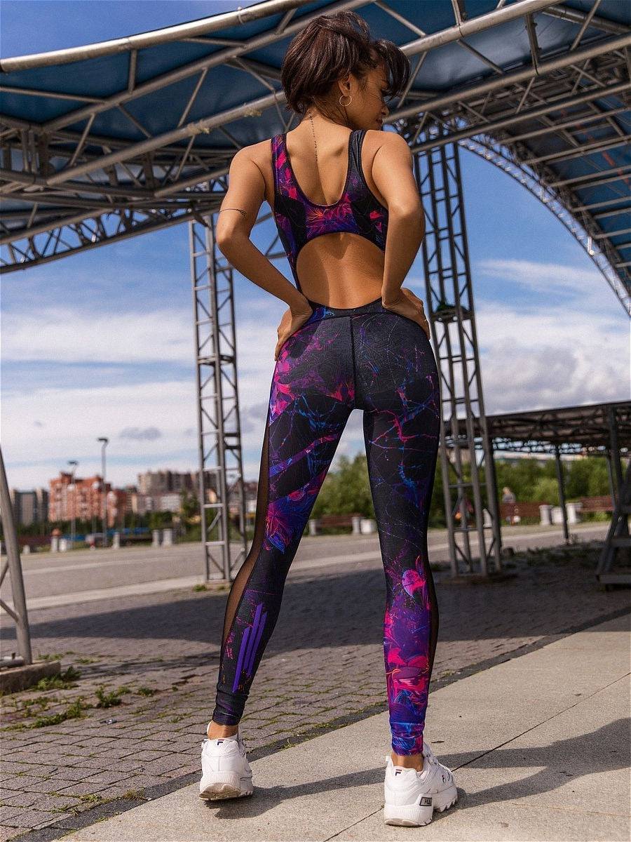 Women's Printed Hollow Mesh Split Jumpsuit - Clothing Personality