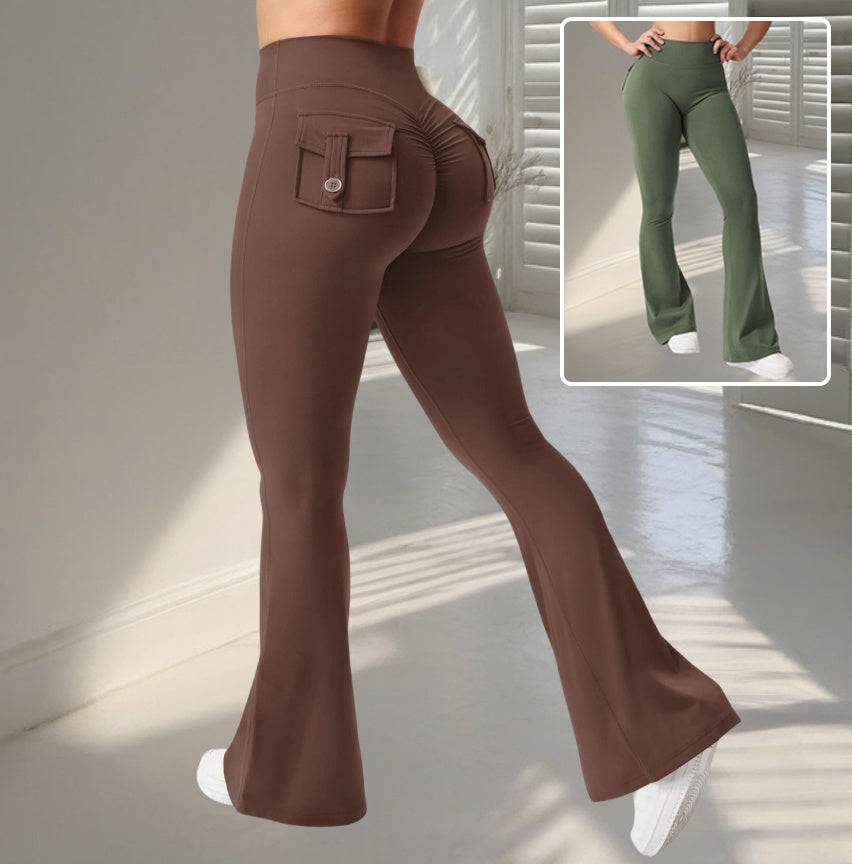 Yoga Fitness Flared Pants With Pockets Ins Fashion Slim High Waist Sports Trousers Scrunch Butt Booty Workout Lifting Leggings - Clothing Personality