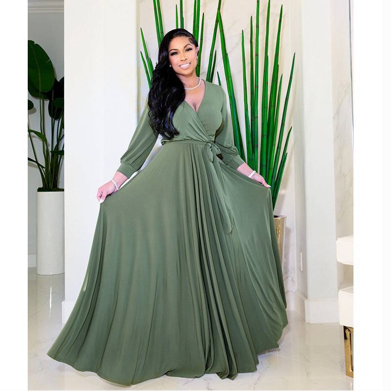 Women's A-line Swing V-neck Empire Waist Maxi Dress - Clothing Personality