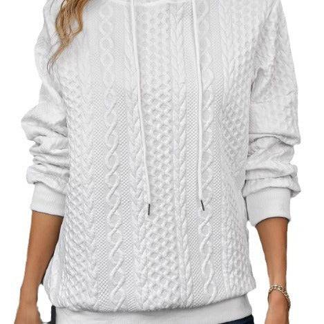 Plus Size Casual Jacquard Hooded Lace-up Long Sleeve Sweatshirt - Clothing Personality
