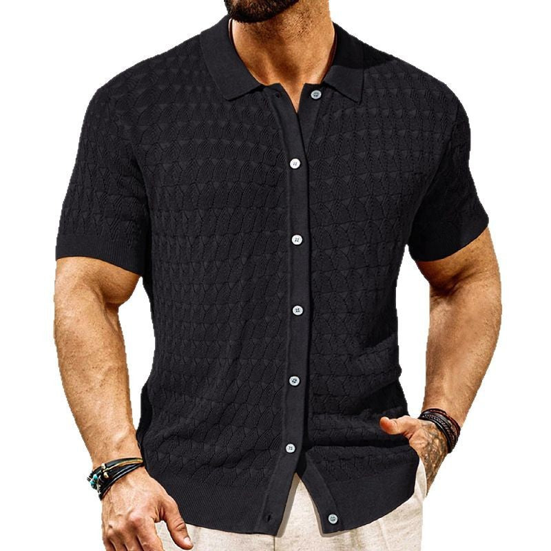 Men's Fashion Pointelle Design Spring And Summer Knitwear Short Sleeve Cardigan - Updated