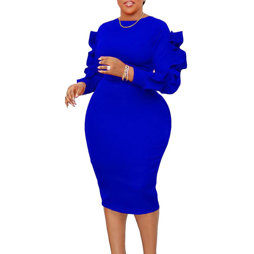 Women's Cut Out Hollow Sleeve Ol Elegant Dress Plus Size Long Sleeve Dress - Clothing Personality