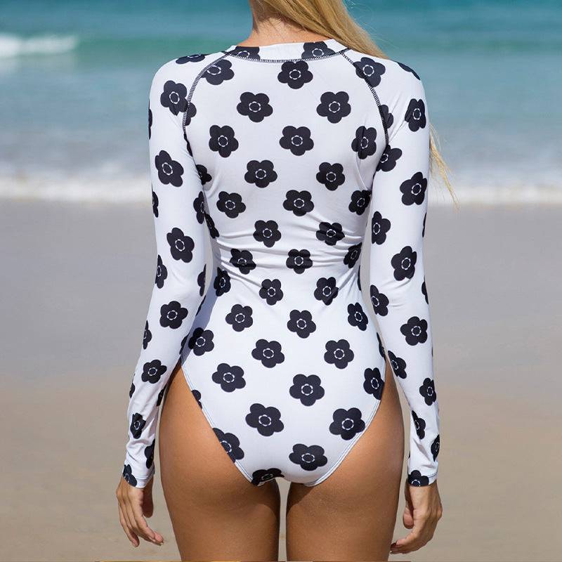 Women's Long Sleeve Printed Sun Protection One Piece Swimsuit - Clothing Personality