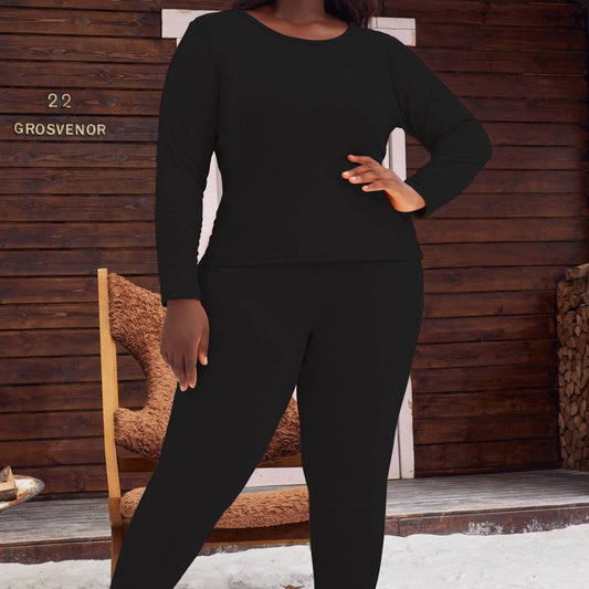 Plus Size Pajamas Women's Round Neck Long Sleeve Shorts - Clothing Personality