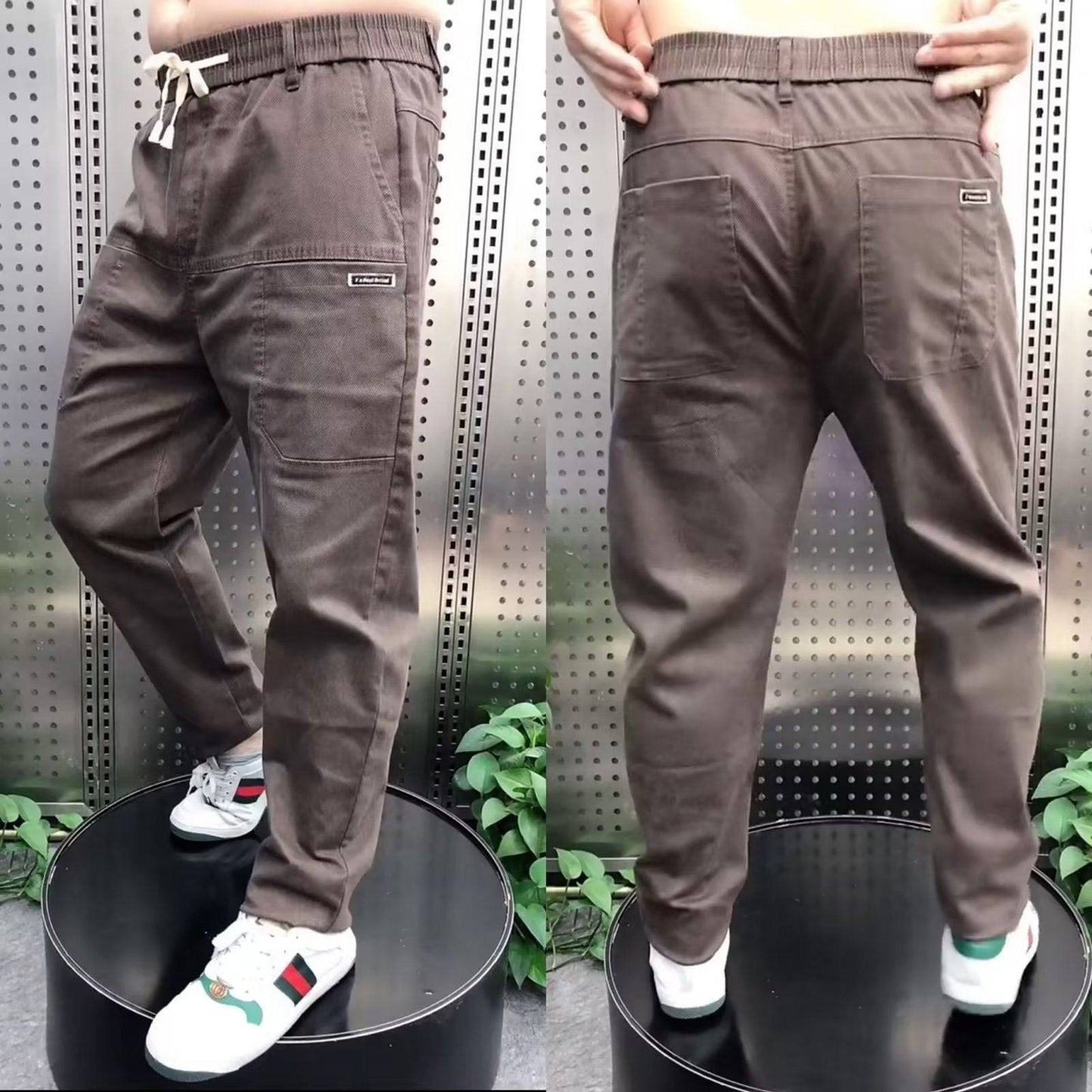 Men's Big and Tall Plus Size Loose Straight Casual Pants Solid Color Denim Trousers - Clothing Personality