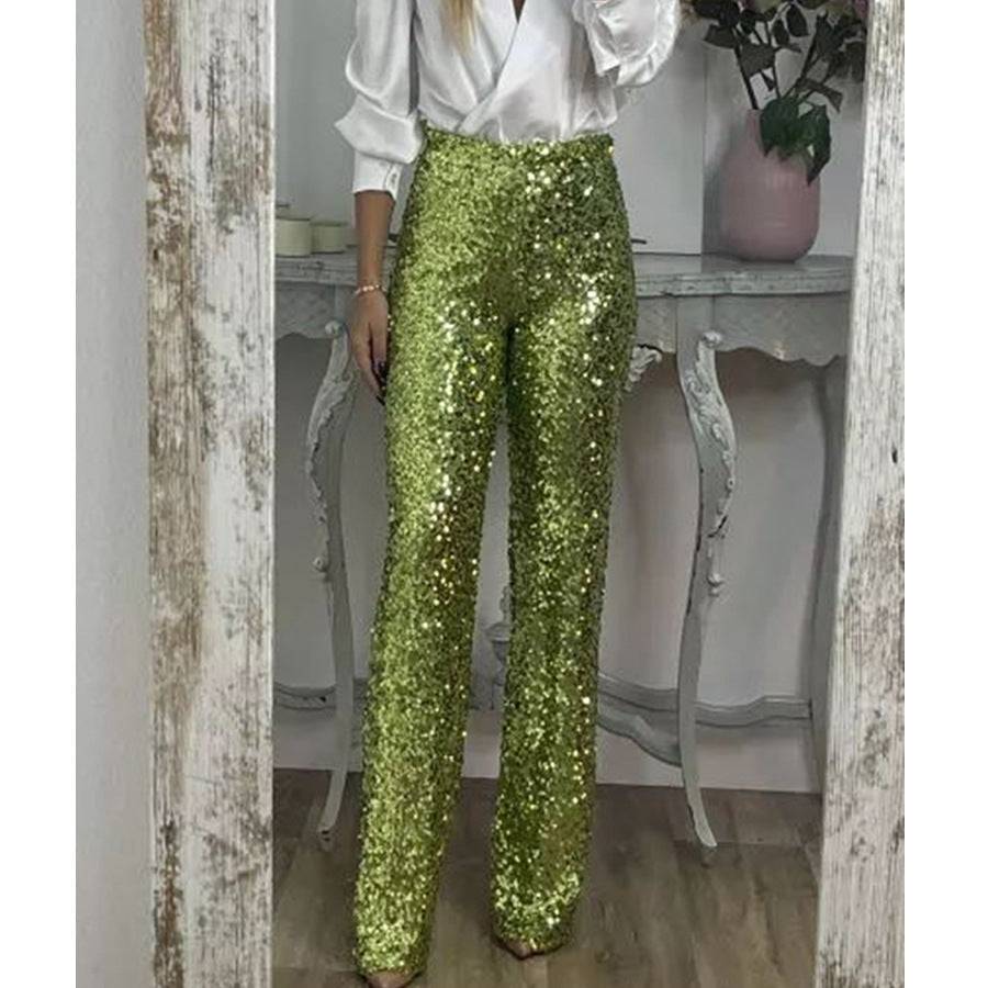 Women's Sequin Pants Party Night Out Casual Slim Fit Stretch Multi-Color Bell-bottom Pants - Clothing Personality