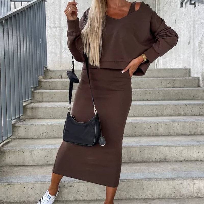 Vest Dress V-neck Off Shoulder Hooded Hoodie Short Top Suit - Clothing Personality