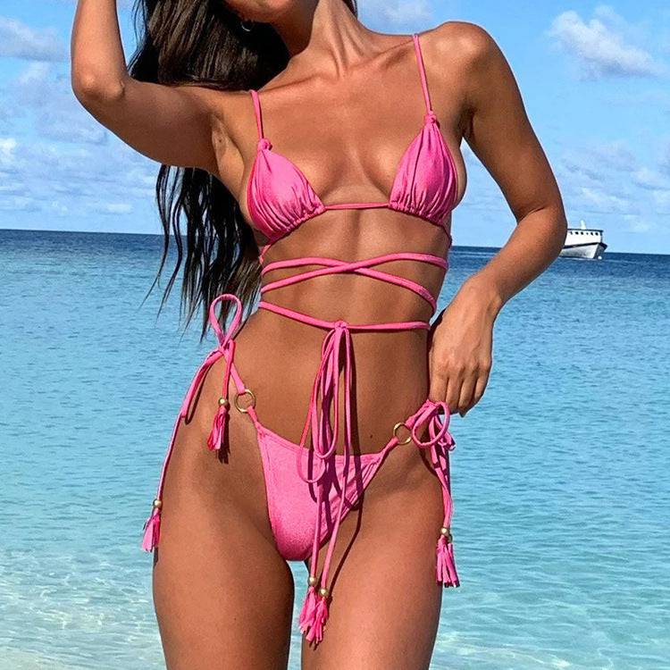 Women Swimwear Sexy Bikini Hollow Out Swimsuit Thong Biquini Cross String Bikini Set Bathing Suit Bikinis Beachwear - Clothing Personality