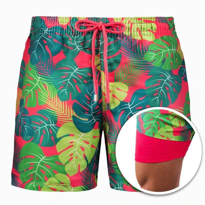 Men's Printed Beach Shorts Sports Double Layer Shorts Summer - Clothing Personality