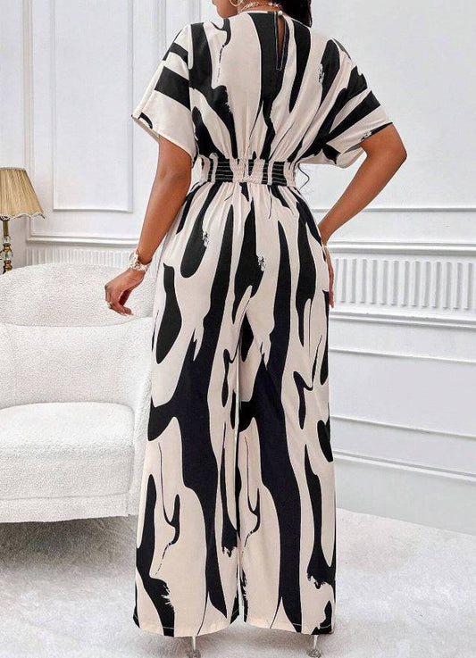 V-neck Loose Printed Long Jumpsuit - Clothing Personality