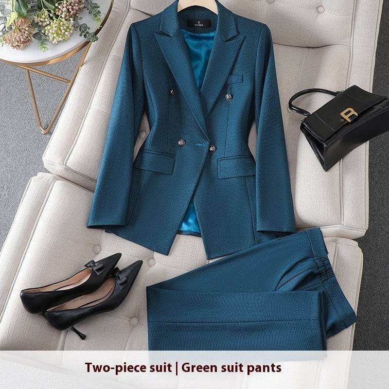 Women's Traditional Gold Button Blue Black Business Pants Suit Set Business Wear Blazer Pants Set Suit For Women - Clothing Personality