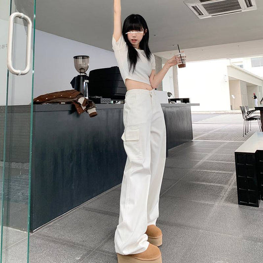 Women's Light White Barrel Leg Mom Jeans Women's Spring New Casual - Clothing Personality