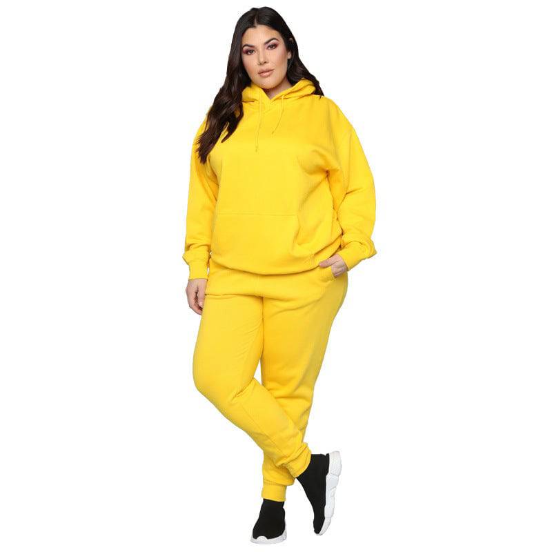 Loose And Casual Solid Color Hooded Long-sleeved Sweater Suit Plus Size - Clothing Personality