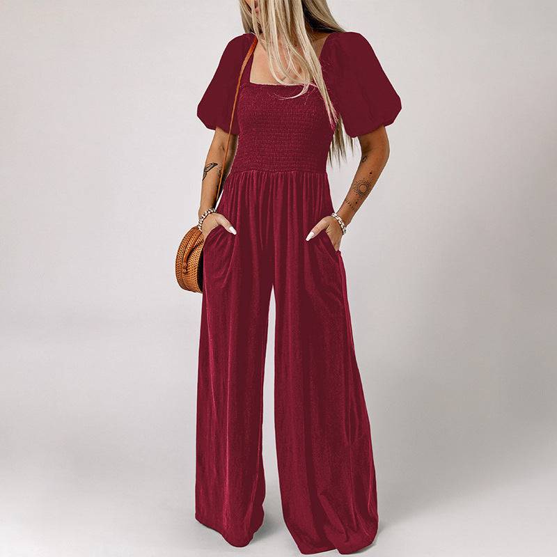Women's Square Collar Short Sleeve Jumpsuit - Clothing Personality