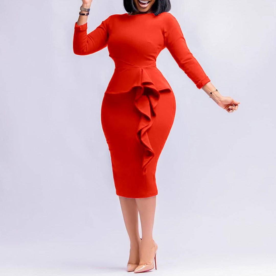 Women's Solid Color 3/4 Sleeve Empire Waist Knee Length Dress Fashion Elegant S-3x Dress Plus Size Dress - Clothing Personality
