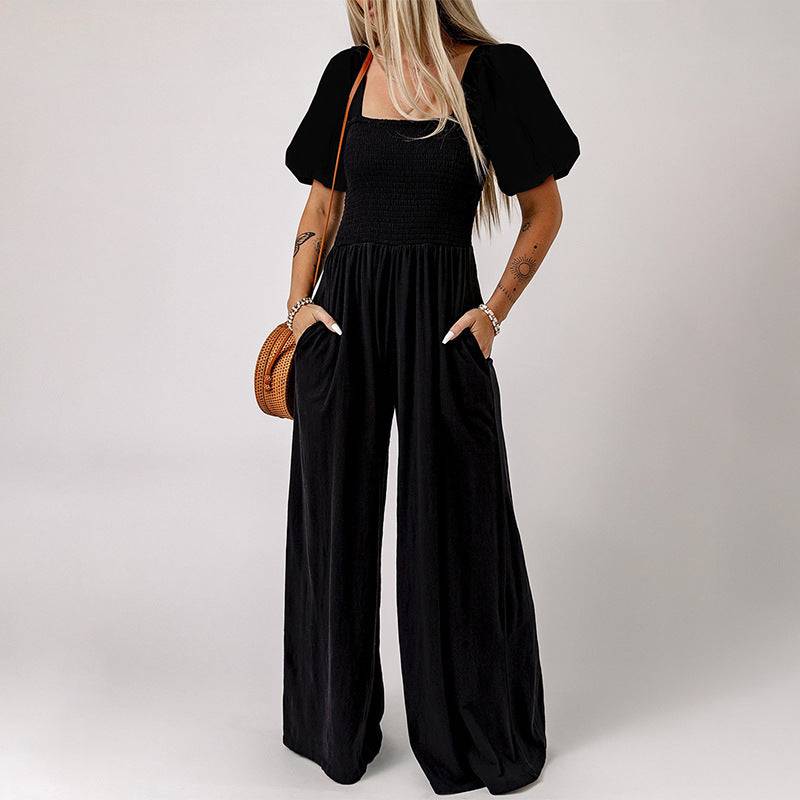 Women's Square Collar Short Sleeve Jumpsuit - Clothing Personality
