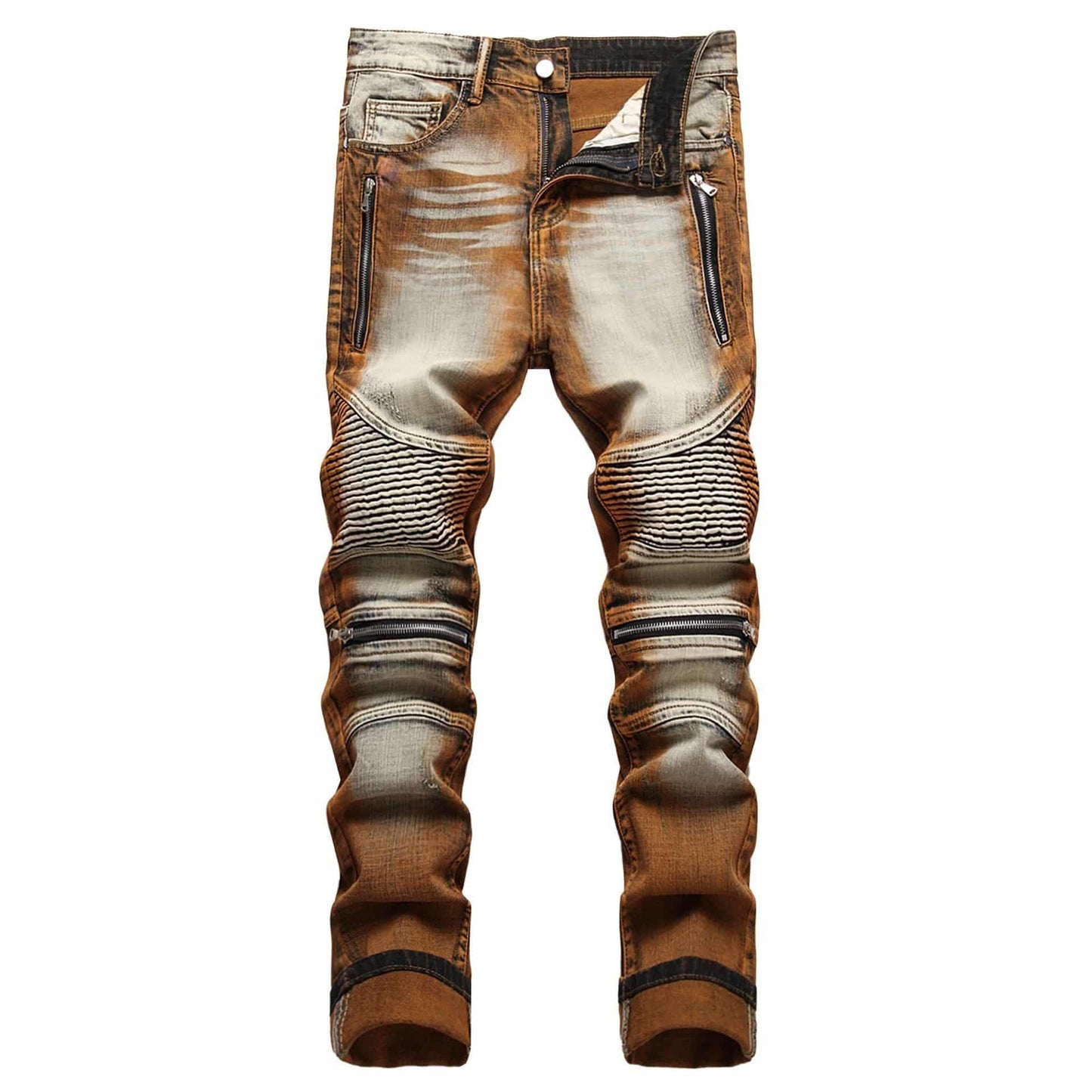 Motorcycle Pants Stretch Zipper Decorations Dyed Personalized Fashion Skinny Jeans - Clothing Personality