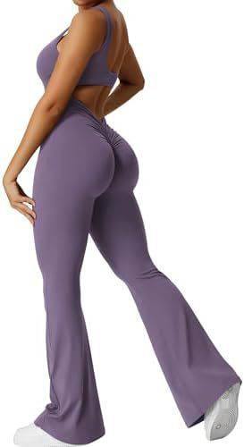 Women Sleeveless Flare Jumpsuits Fitness Yoga Long Pants - Clothing Personality