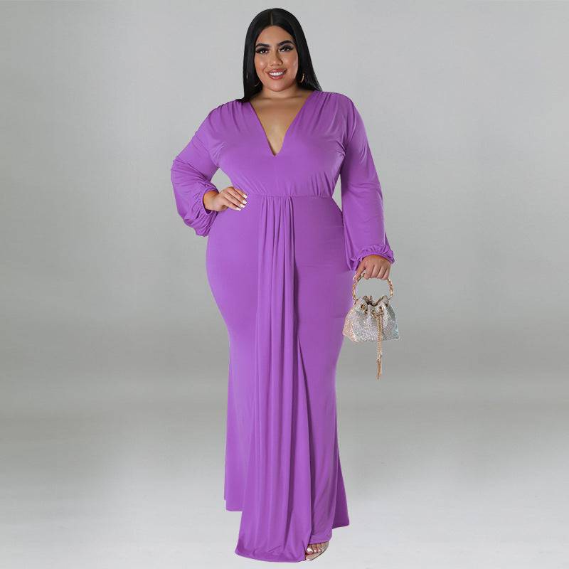 Women's Long Sleeve Pleated Dress - Clothing Personality