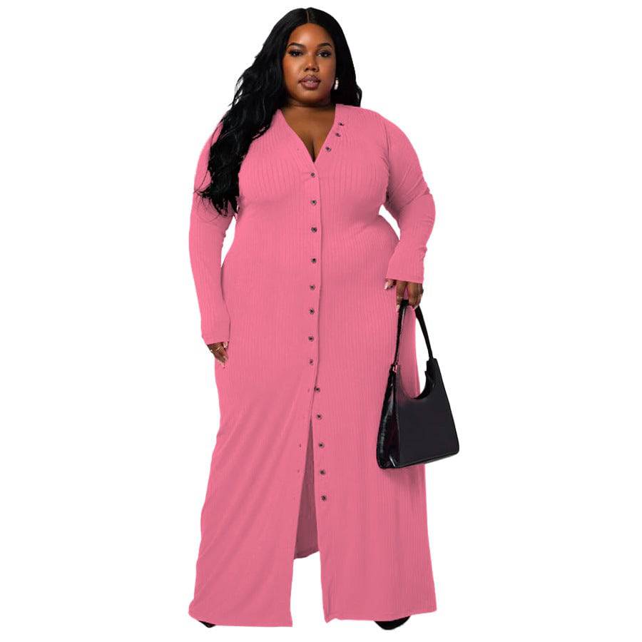 Plus Size Women's Sunken Stripe Split Dress - Clothing Personality