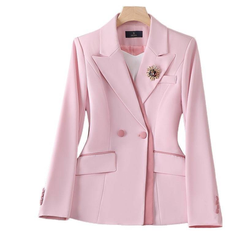 Women's Pink Creme Off-White Blazer Pants Set Two-piece Business Suit Easter Church Outfit Office Work Business Attire - Clothing Personality