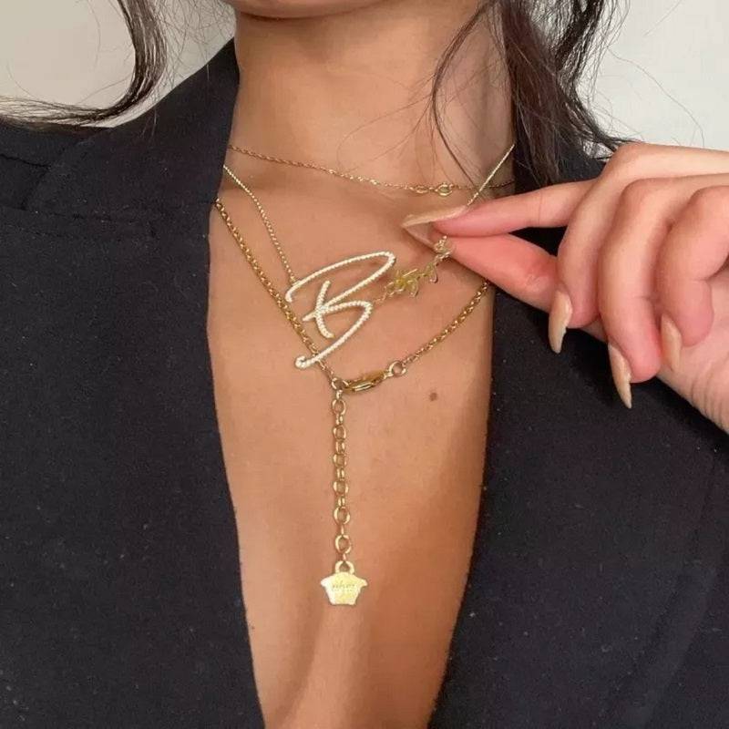 Personalized Bling Nameplate Necklace With Handwritten Signature Of Crystal Alphabet - Clothing Personality