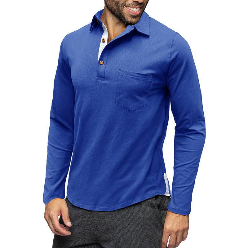 Retro Lapels T-shirt Men's Long-sleeved Top - Clothing Personality
