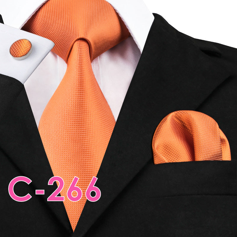 Solid Silk Men's Ties Neck Tie Set For Men Suits Tie Handkerchief Pocket Square - Clothing Personality