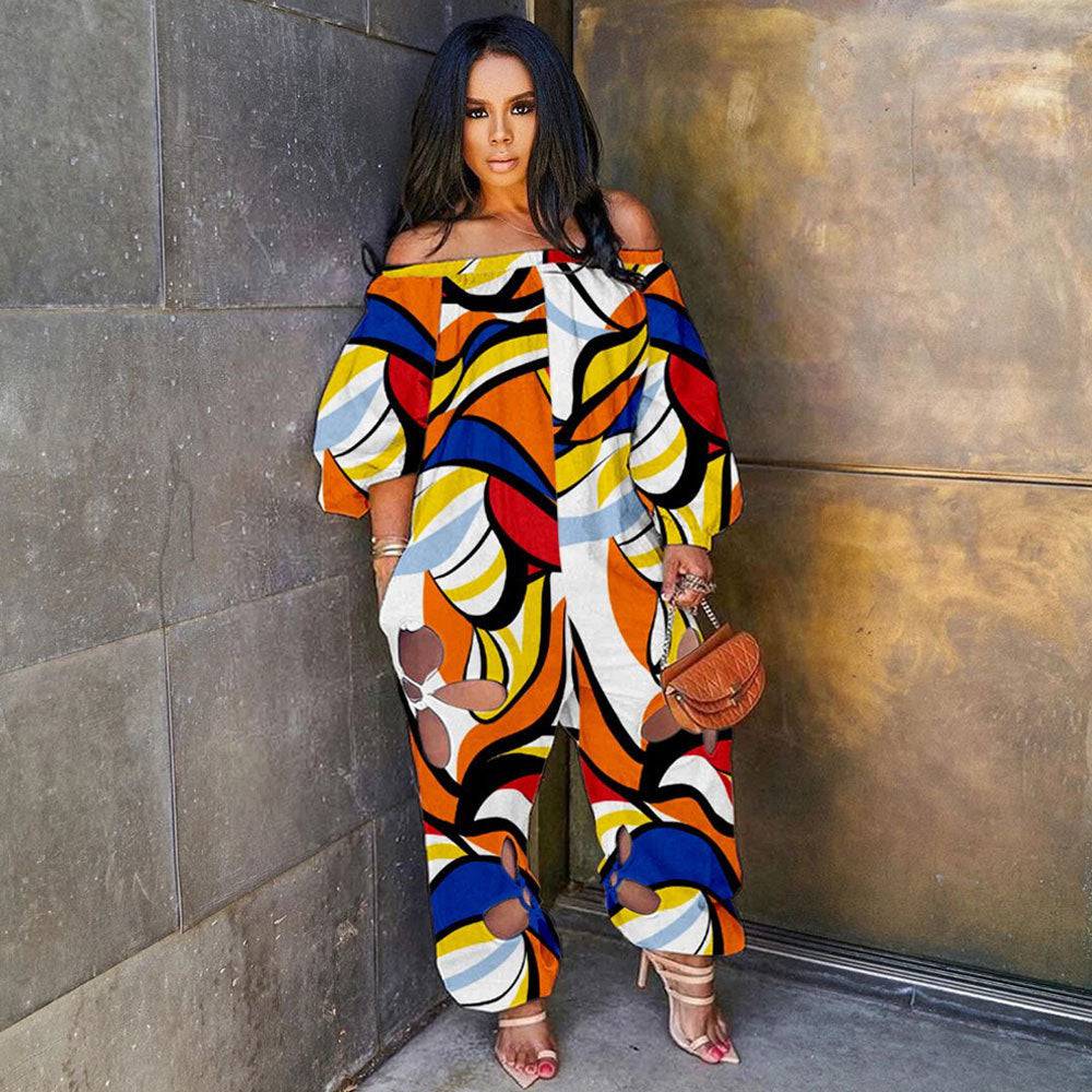 Sexy Slim Backless Crocheted Floral Print Plus Size Jumpsuit - Clothing Personality