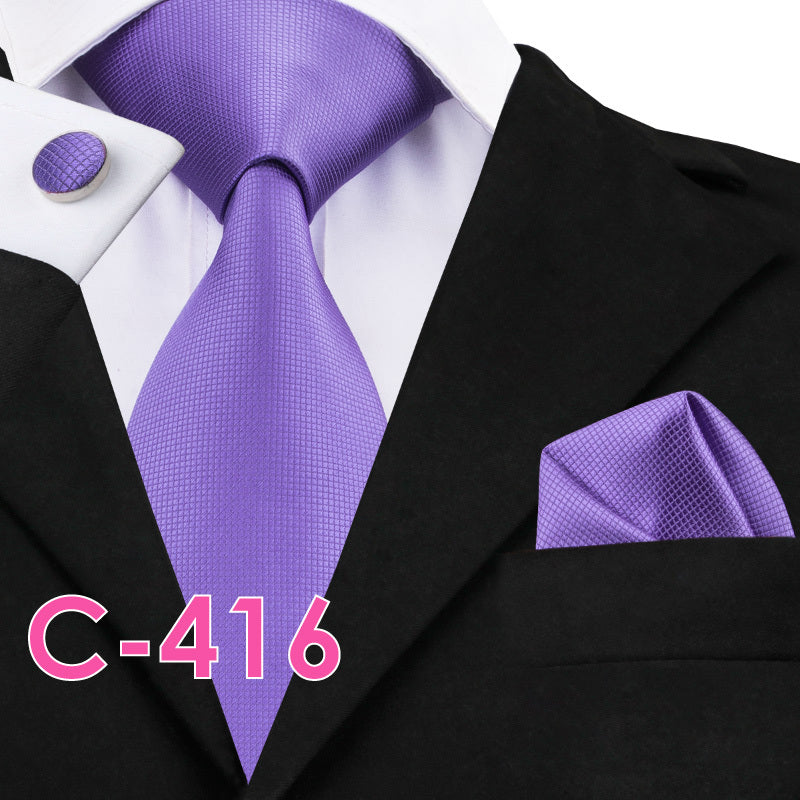 Solid Silk Men's Ties Neck Tie Set For Men Suits Tie Handkerchief Pocket Square - Clothing Personality
