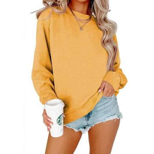 Solid Color Crew Neck Coat Long Sleeve Hoodie - Clothing Personality