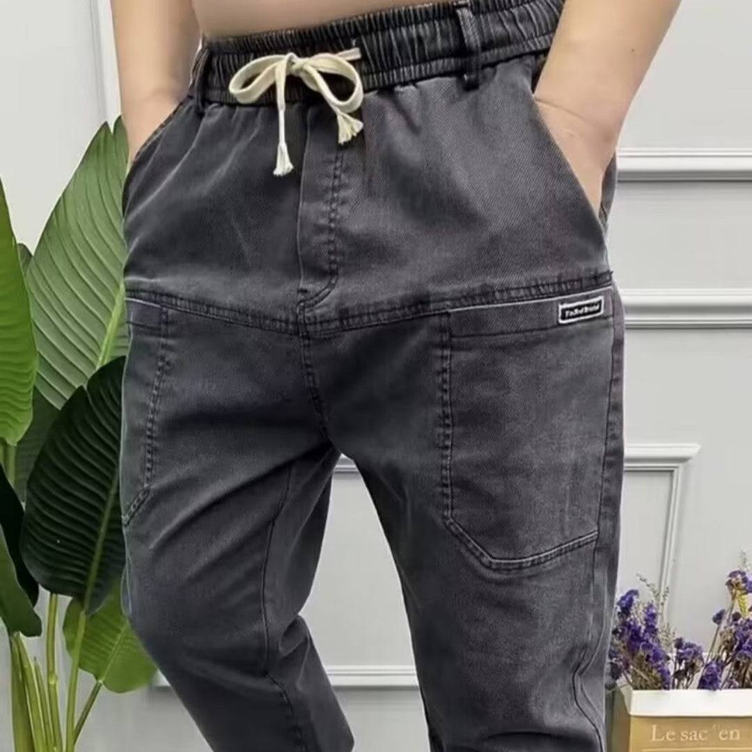Men's Big and Tall Plus Size Loose Straight Casual Pants Solid Color Denim Trousers - Clothing Personality