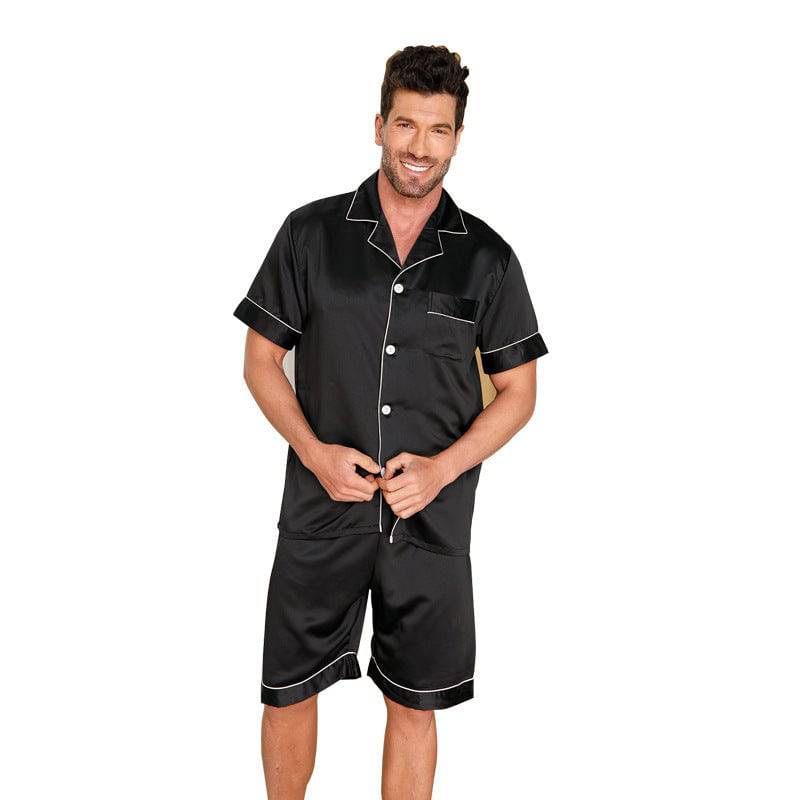 Ice Silk Pajamas Men Solid Color Polo Collar Suit - Clothing Personality