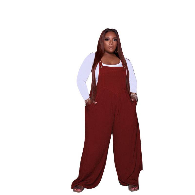 Plus Size Women's Solid Color Overalls Two-piece Set - Clothing Personality