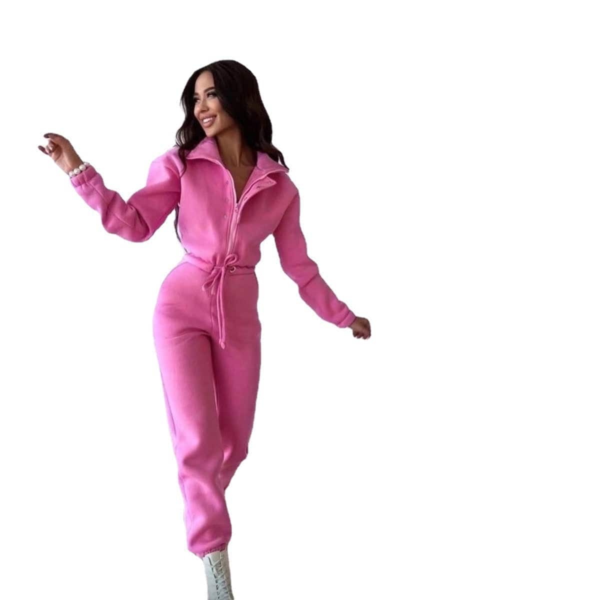 Stand-up Collar Cinched European And American Leisure Jumpsuit - Clothing Personality