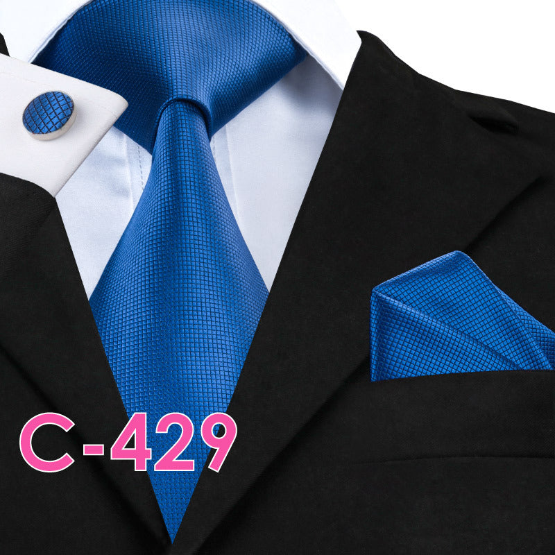 Solid Silk Men's Ties Neck Tie Set For Men Suits Tie Handkerchief Pocket Square - Clothing Personality