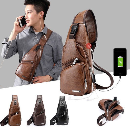 Men USB Charging Bag Men Chest Bag For Custom PU PVC Shoulder Bag Diagonal Package Messenger Travel Bag Cross Body Bags - Clothing Personality