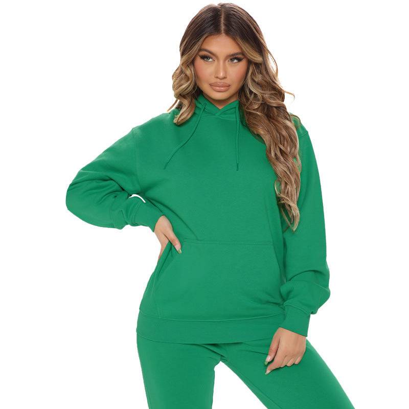 Loose And Casual Solid Color Hooded Long-sleeved Sweater Suit Plus Size - Clothing Personality